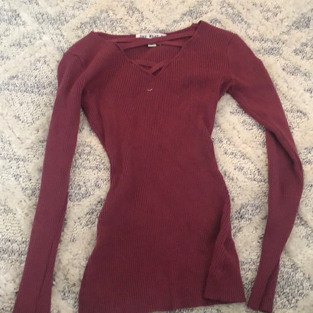 Red long sleeve with v cut